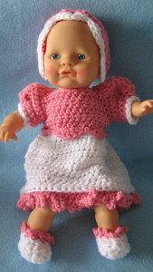 12-Inch Baby Doll Dress, Bonnet & Shoes Set by Donna's Crochet Designs