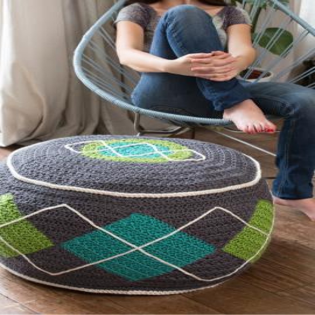 Argyle Bean Bag Ottoman ~ Dana Bincer - Red Heart
