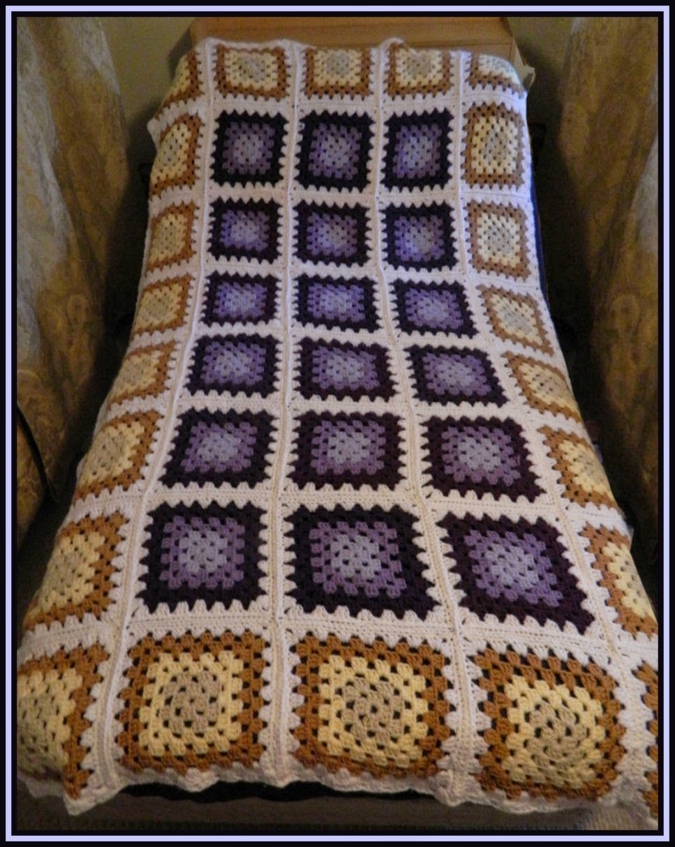 Golden Lavender Granny Square Blanket Twin Size by Heather's Crochet