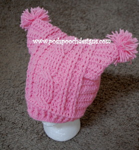 Cable Stitch Square Hat With Pom poms by Sara Sach of Posh Pooch Designs
