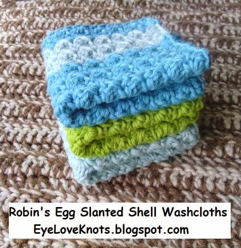 Robin's Egg Slanted Shell Washcloths ~ Alexandra Richards - EyeLoveKnots