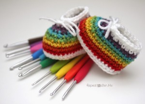 Crochet Rainbow Baby Booties by Repeat Crafter Me