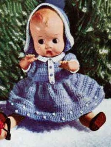 Christmas Doll with Blue Dress - Free Vintage Crochet