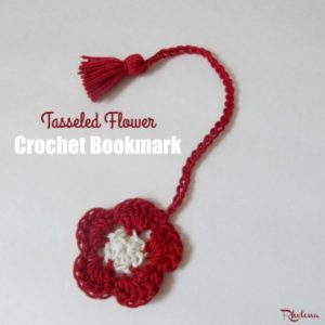Tasseled Flower Crochet Bookmark by Rhelena of CrochetN'Crafts