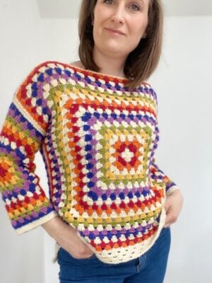 Rainbow Granny Square Sweater - Crochet Pattern Bonanza