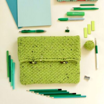 Apple Book Sleeve by Veronika Cromwell from Blue Star Crochet.