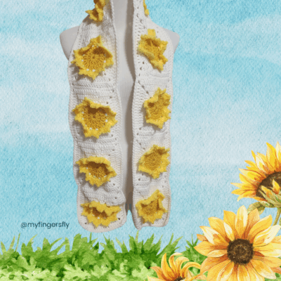Sunflowers in Snow Scarf by Lisa Ferrel/My Fingers Fly