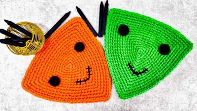Quick and Easy Crochet Halloween Triangle Placemat by rajiscrafthobby