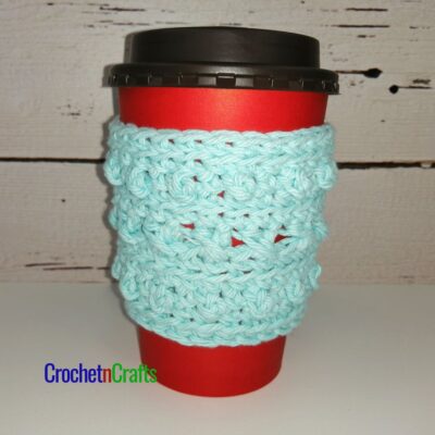Beads and Crossed HDC Crochet Coffee Cup Cozy by CrochetNCrafts