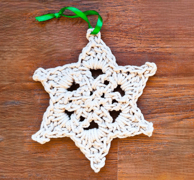 Folksy Crochet Snowflake Ornament With Macrame Cord
