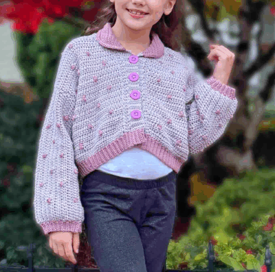 Maddies Polka Crop Cardigan by Shaz from The Knotty Lace