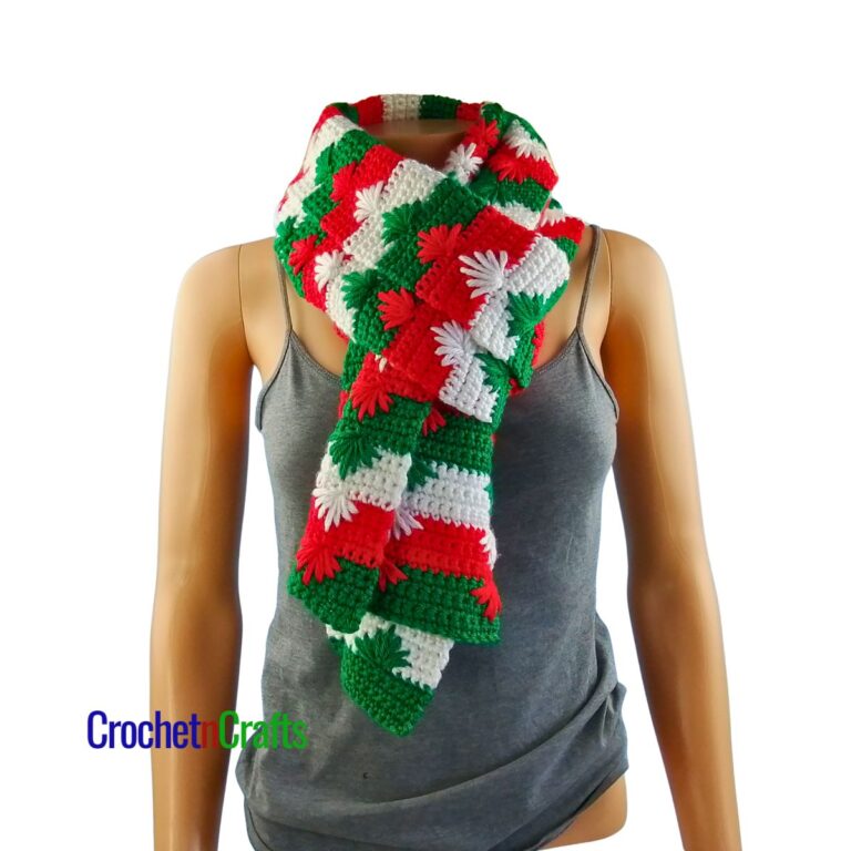 Puffy Spike Stitch Christmas Crochet Scarf