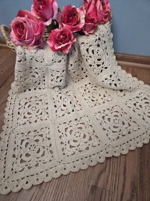 Sweet Scallops Lacy Baby Blanket by Carol Hladik Designs