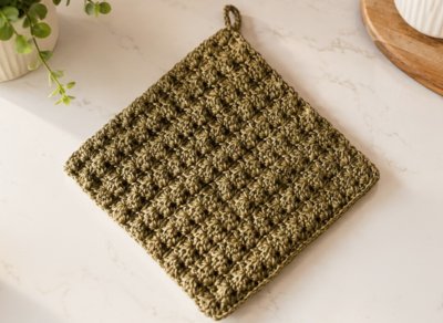 Easy Textured Farmhouse Crochet Trivet Pattern by Raji's Craft Hobby